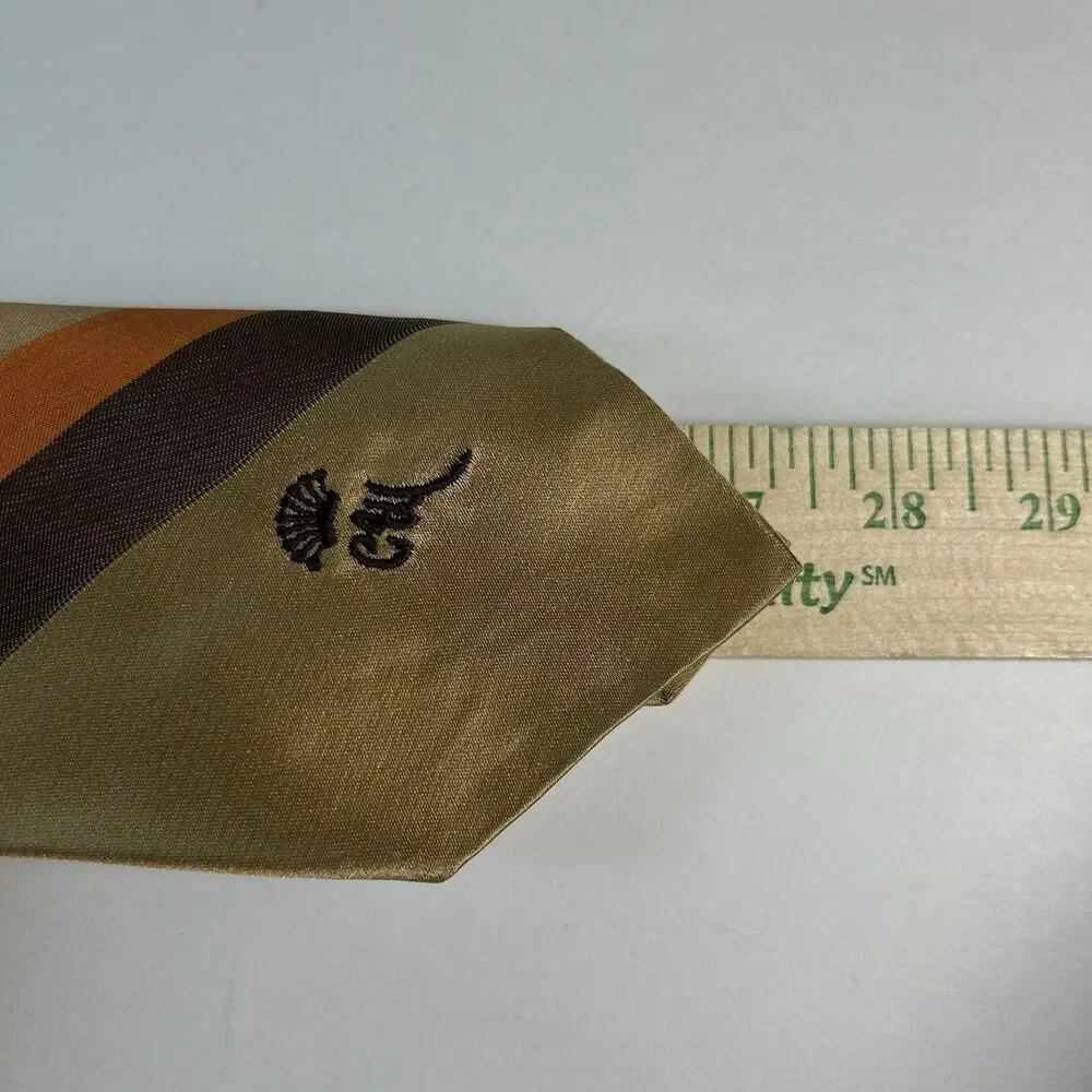 Countess Mara Men’s Tan Brown Olive Burnt Orange Stripe 100% Silk Vintage Tie